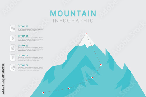 Route to success mountain infographic, presentation slide template, vector illustration, way path infographic, mountain climbing path