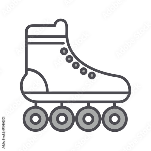 Vector art of simple outline illustration of a roller skate with four wheels, isolated on a