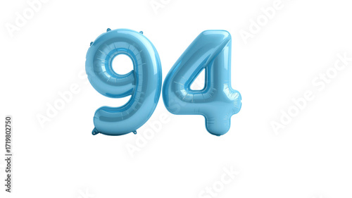 Light Blue Number Ninety-Four 94 Foil Balloons on Transparent Background
