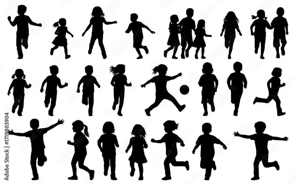 Fototapeta premium silhouettes of running children vector illustration