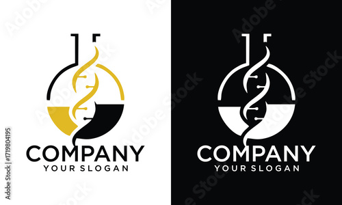 Bio chemical company logo design with using molecule connection icon template