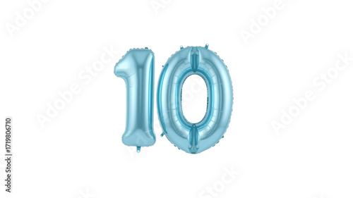 Light Blue Number Ten Foil Balloon on Transparent Background
