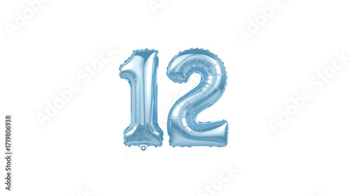 Light Blue Number Twelve Foil Balloons for Birthday Celebration