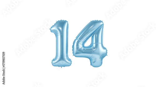 Light Blue Number Fourteen Balloon - 14th Birthday, Anniversary, Celebration