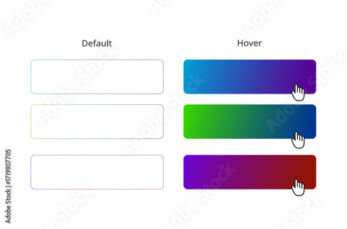 Modern rounded CTA buttons, default and hover, UI design, 3D effect, web UI element for landing pages, mobile apps.