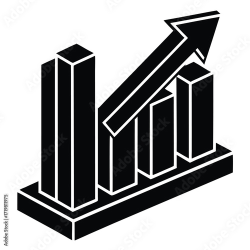 Vector business graph with a rising arrow shows financial growth and success in the market