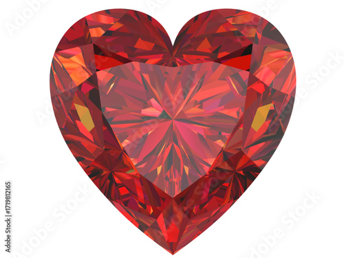heart-shaped gemstone with a vibrant red ruby hue, resembling a fiery and radiant jewel. The red gemstone is cut into a heart shape, symbolizing love, passion, and elegance.