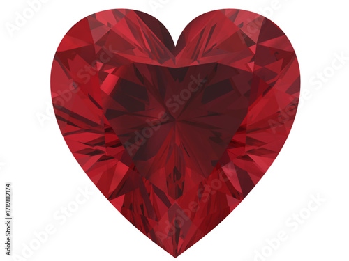 heart-shaped gemstone with a vibrant red ruby hue, resembling a fiery and radiant jewel. The red gemstone is cut into a heart shape, symbolizing love, passion, and elegance.