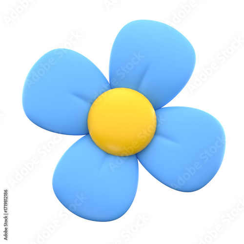 Simple 3D Rendered Blue and Yellow Flower Decorative Nature Element