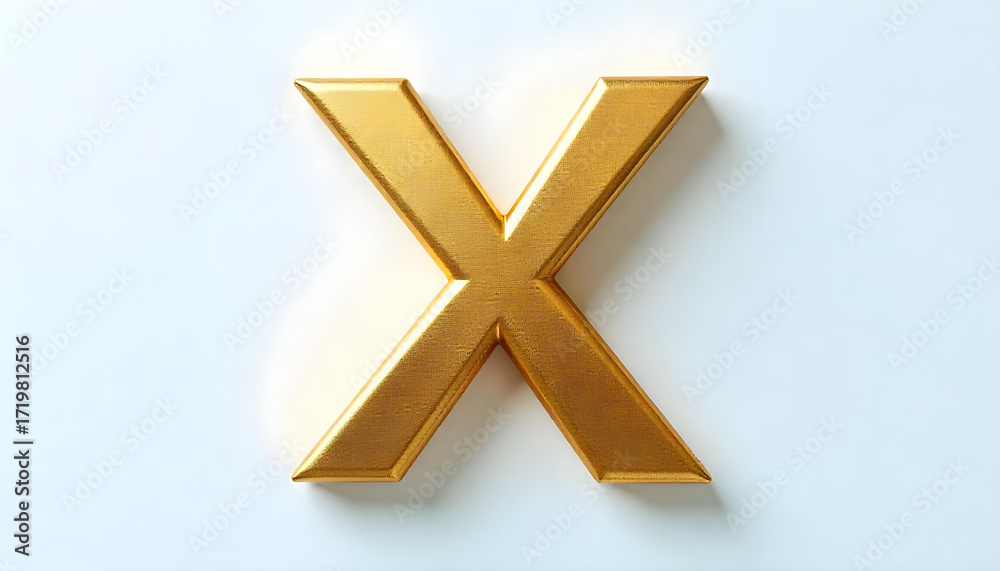 Obraz premium Luxury 3D Gold Letter X Isolated on White Background with Glossy Metallic Texture 
