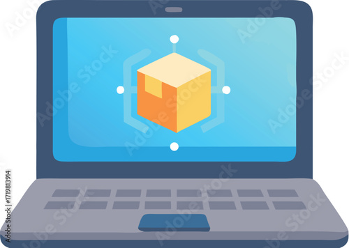 Laptop computer with blue screen and key illustration
