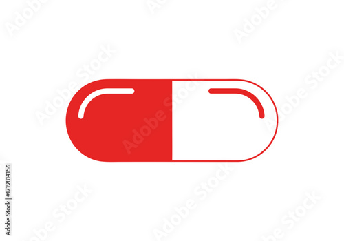 Capsule medicine icon flat vector illustration in red and white solid minimal modern healthcare design concept