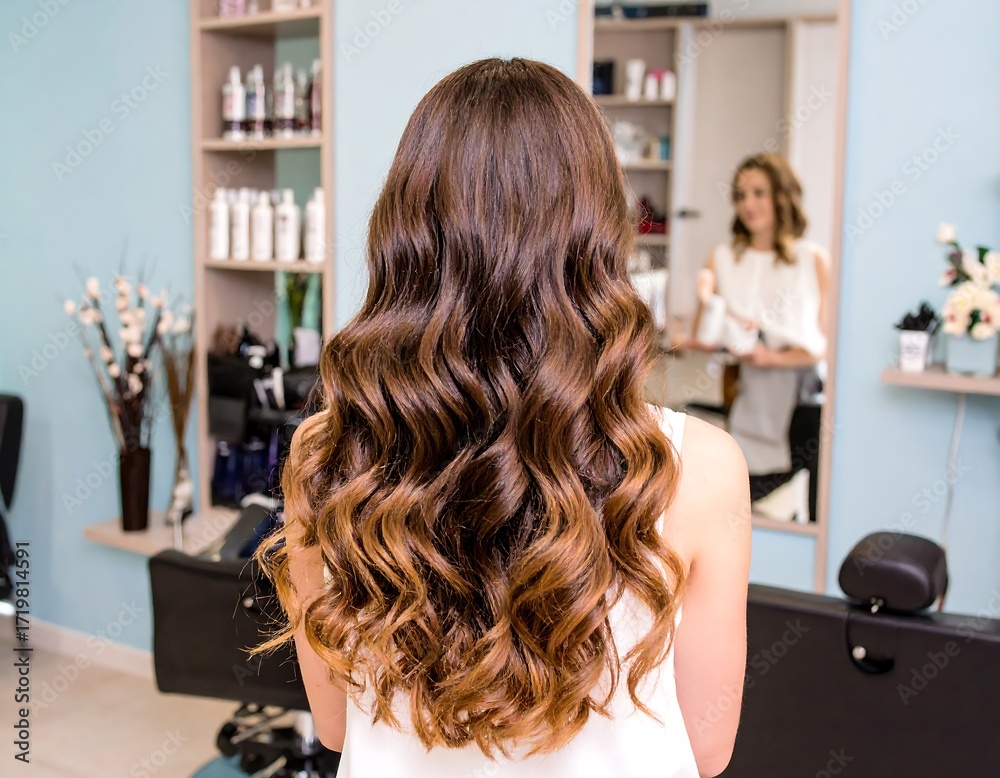 Fototapeta premium Woman's beautiful, wavy hair in a salon