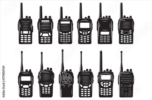 Walkie Talkies Silhouette Vector bundle illustration, walkie Talkies Silhouette, icon on white background.
