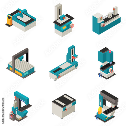 Collection of Isometric Industrial Machining Tools