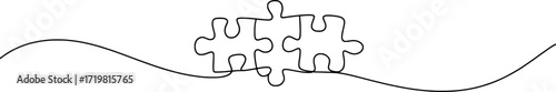 Black outline puzzle pieces connected on white background jigsaw connection