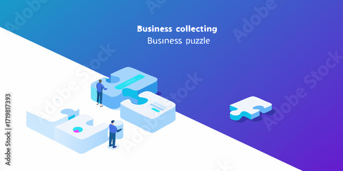 Business people assembling puzzle pieces to solve a complex problem and achieve goals