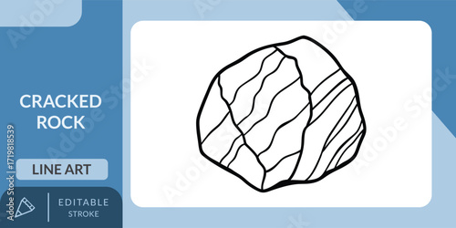 A minimalist line art icon of a cracked rock sample, suitable for designs related to geology, science, and earth.