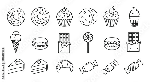 Sweet Treats A Simple Line Art Collection of Delectable Desserts