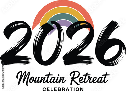 Vibrant 2026 Mountain Retreat Celebration with Retro Rainbow