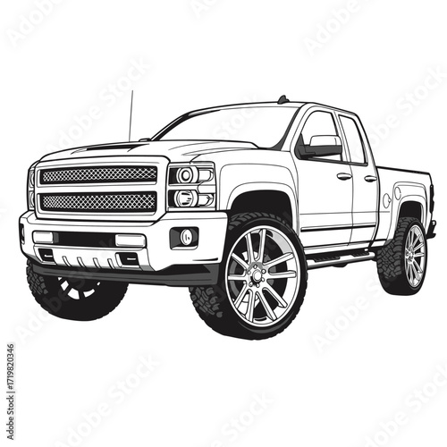 Vintage ketch hand drawn pick up truck car logo design vector art illustration