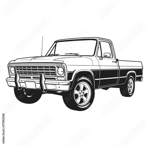 Vintage ketch hand drawn pick up truck car logo design vector art illustration