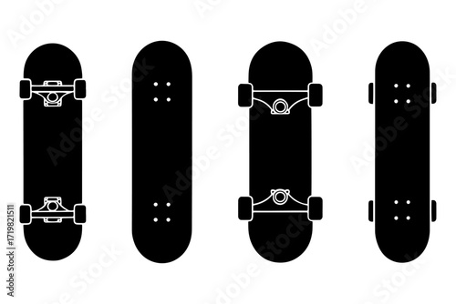 Skateboard from different angles silhouette