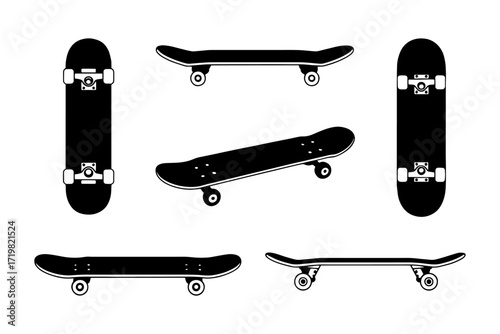 Skateboard from different angles silhouette