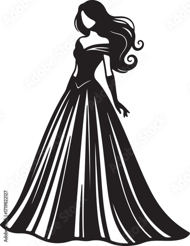 Silhouette of a woman in a long elegant ball gown dress
