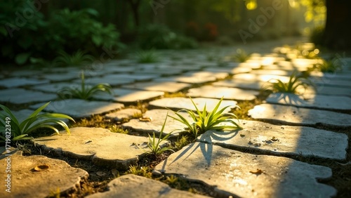 Light and shadow effects on the stone path