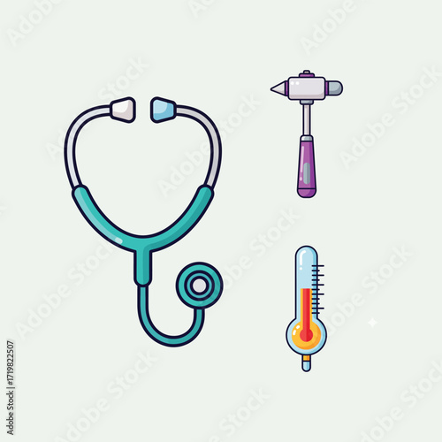 Medical tools arranged on white surface represent healthcare and diagnosis in a clean and modern style.
