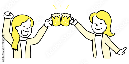 笑顔で乾杯する女性2人のイラスト