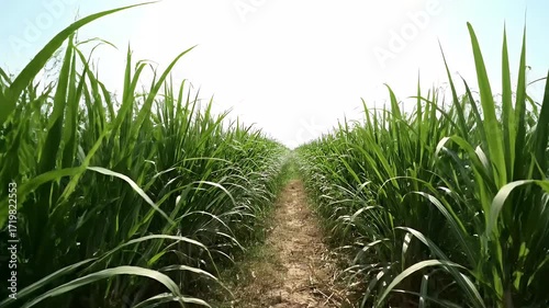 Green Sugarcane Plantation With Dirt Road