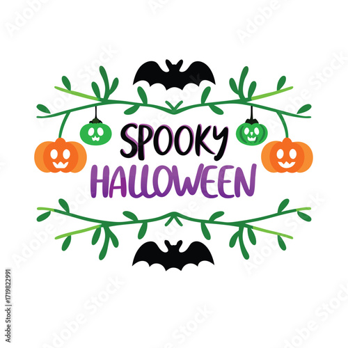 Spooky halloween lettering design featuring a haunted tree and eerie atmosphere