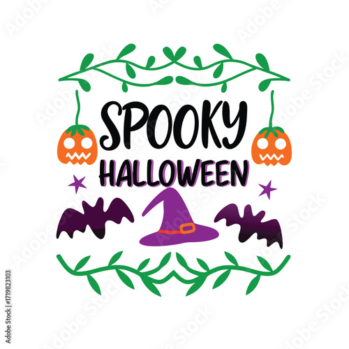 Spooky halloween lettering design featuring a haunted tree and eerie atmosphere