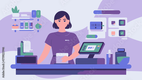 Modern shop owner ready to serve customers, streamline your retail process with this point of sale system, grow your business with efficient software