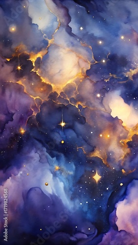 Iridescent Metallic Watercolor Abstract Background