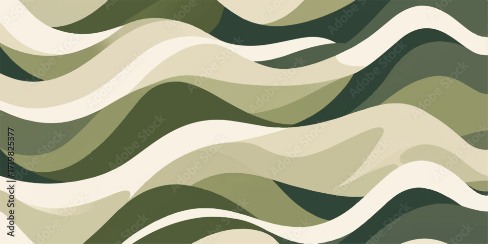 Fototapeta premium A green camouflage pattern texture with a vintage feel, featuring a seamless design of abstract waves for military-inspired fabric decoration