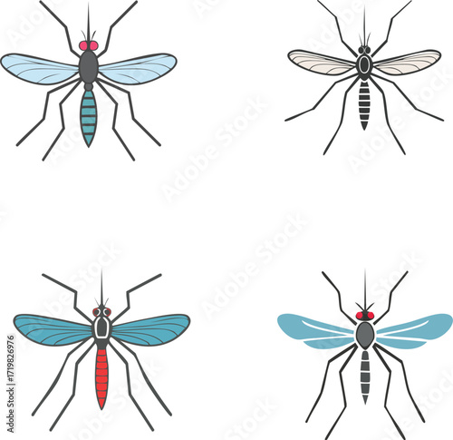 Mosquito Vector Icon Set, Flat Insect Illustration