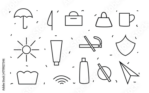 Collection of various line art icons representing diverse everyday objects