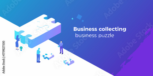 Teamwork and collaboration assembling a large business puzzle with a lightbulb idea symbol