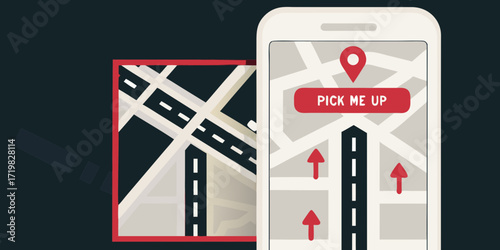 Smartphone displaying a map with a pickup location and directions alongside a separate map view