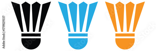 Badminton icon. flat illustration of vector icon for web,Badminton birdie trio in black, blue, and orange hues