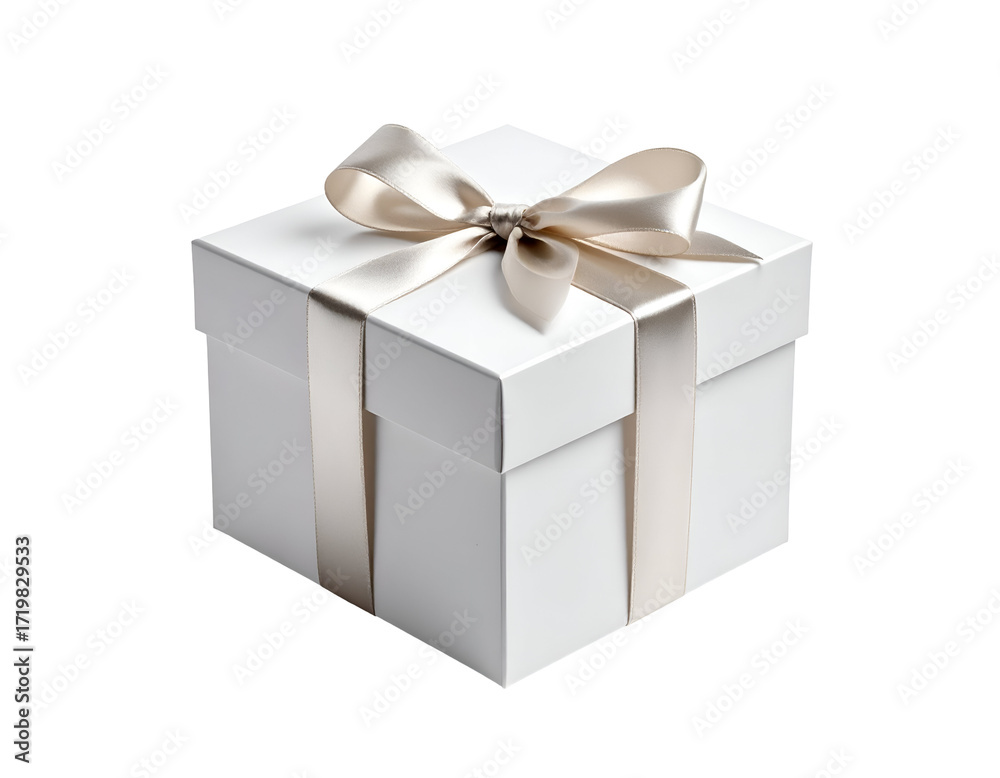 Obraz premium Elegant white gift box with a luxurious satin ribbon, perfect for special occasions and celebrations.