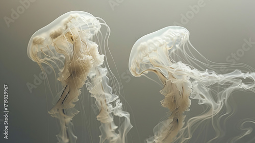 Two jellyfish swimming freely in the endless waters