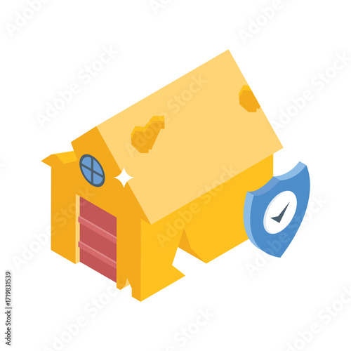 Trendy isometric style icon of protected house insurance