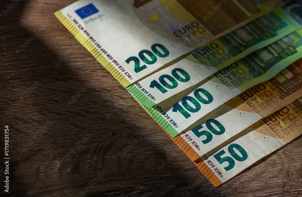 Obraz premium Assorted Euro Banknotes on Table