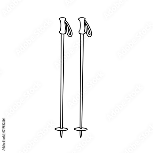 Ski poles in minimal outline style 