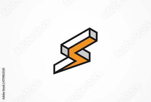 Initial Letter S Electric Logo, letter S with thunder bolt icon combination in 3D style, vector illustration