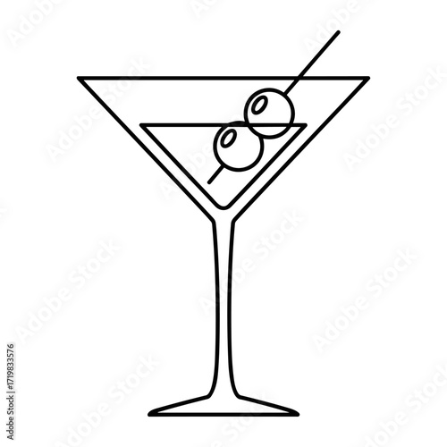 Martini glass line art in black and white